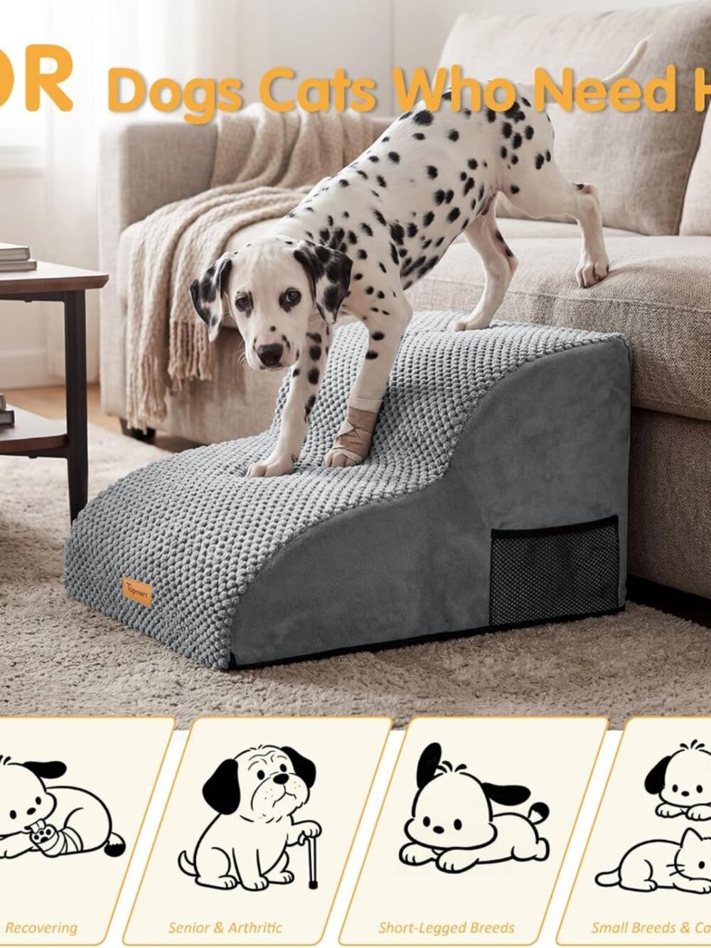 Topmart High Density Extended Foam Dog Ramp&Steps 2 Tiers,